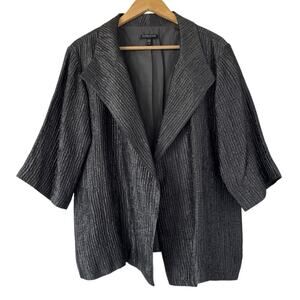 Eileen Fisher Open Front Silk Blend 3/4 Sleeve Jacket Sz Petite Medium Gray